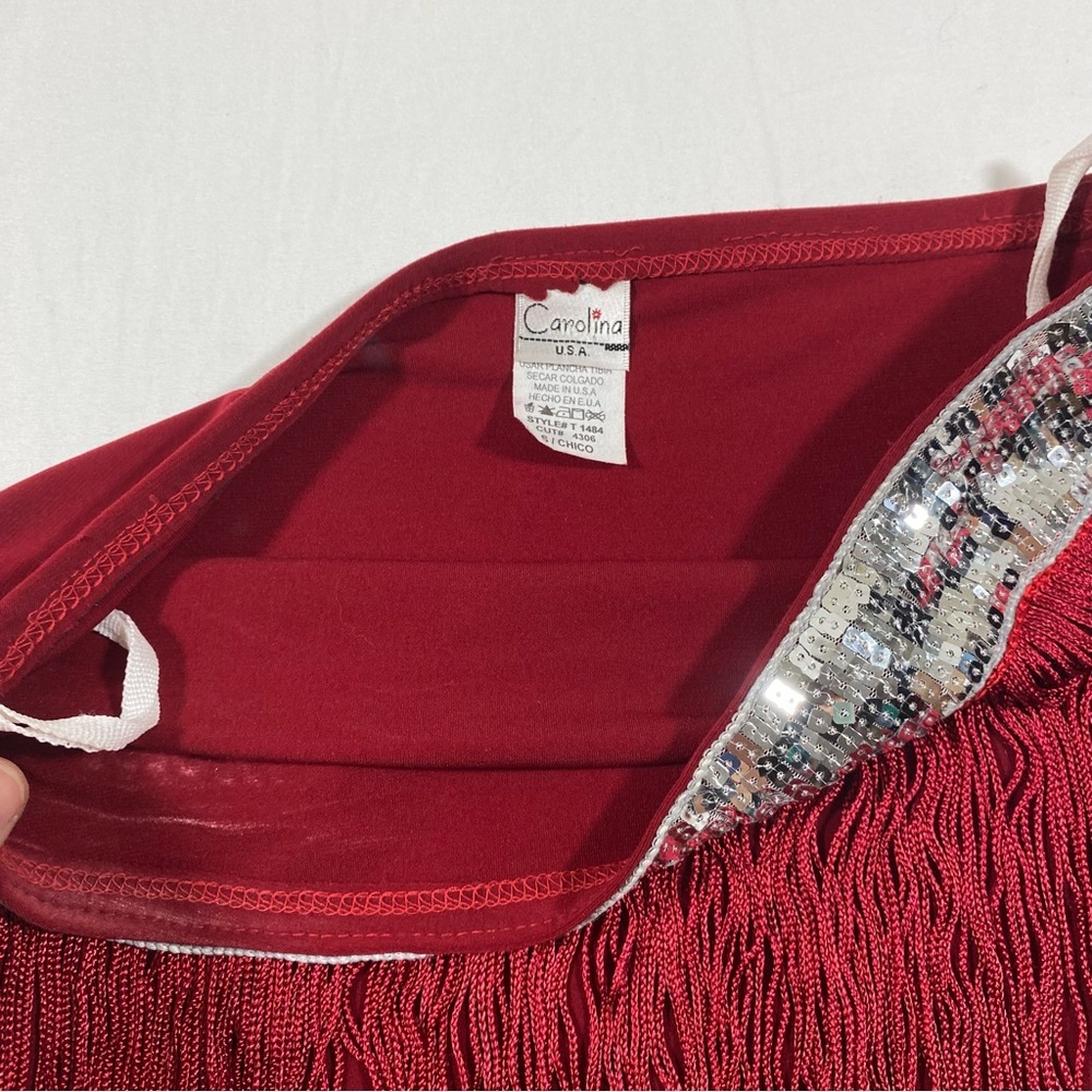 Carolina USA Flapper Tube Top Fringed Red & Silver Sequins. Stretchy Crop Top - Picture 6 of 12